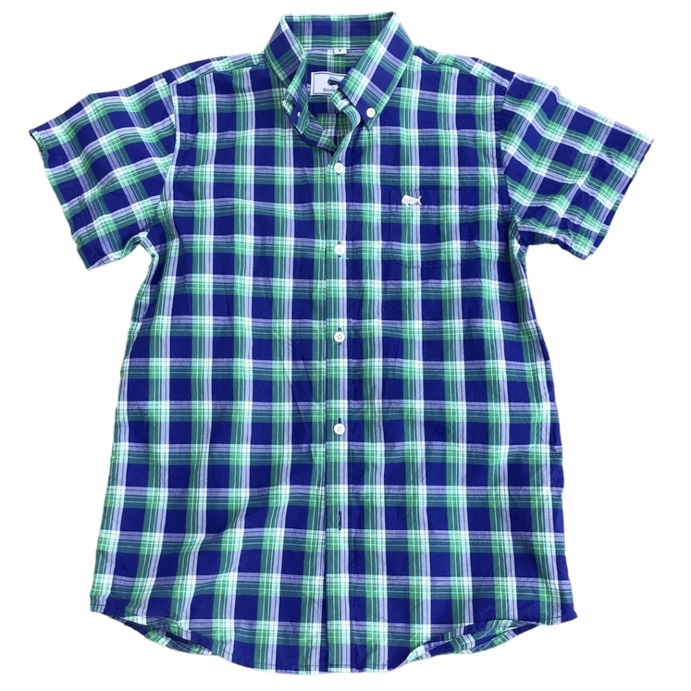 SOUTHERN LURE MENS XL PREPPY PLAID BUTTON DOEN SHIRT GREEN BLUE